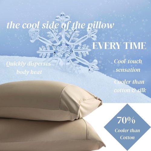 Beckham Hotel Collection Cooling Pillowcases - Silky Soft & Breathable | Standard/Queen Size Set of 2, Sand