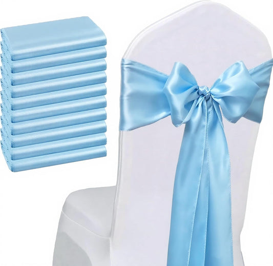Baby Blue Chair Sashes by Satin - 50 Pack of 7x108 Inch Light Blue Ties for Wedding & Party Decor