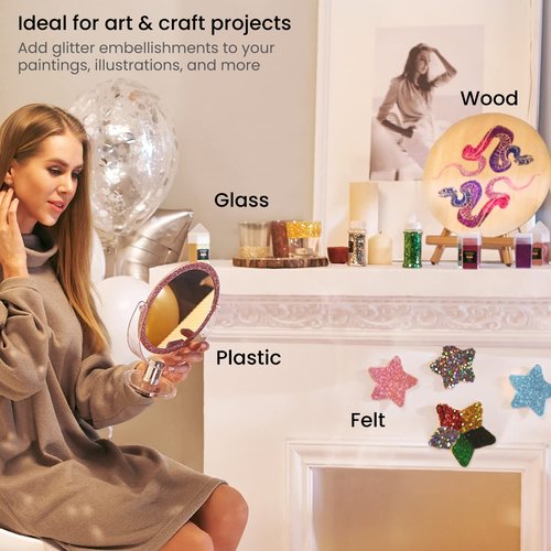 Arteza Chunky Glitter Set, 6 x 2-oz Bottles, Jewel-Toned Glitter for Resin, Glue, Acrylic Paint, Arts and Crafts Supplies for Creating DIY Projects and Holiday Art