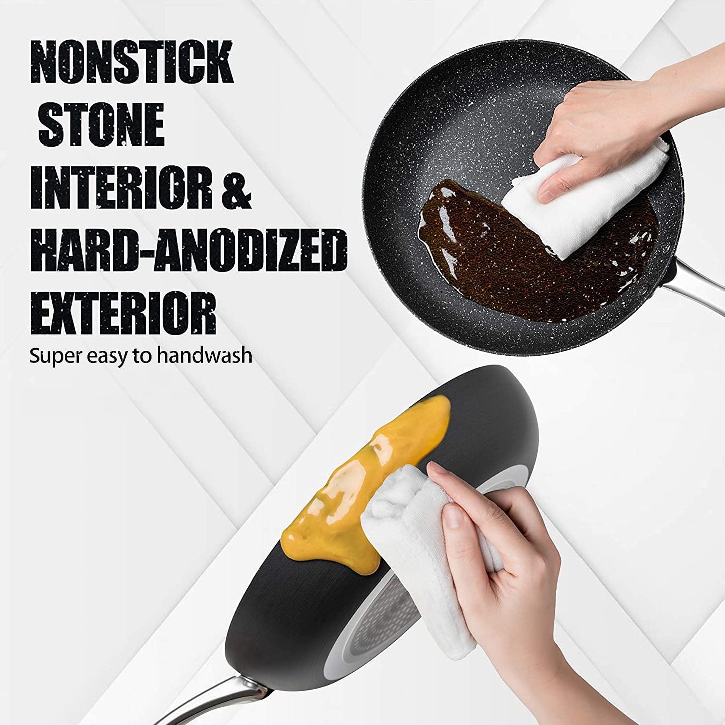 MICHELANGELO Small Frying Pan, Hard Anodized Nonstick with Granite-derived Coating, 8 Inch Skillet with Lid