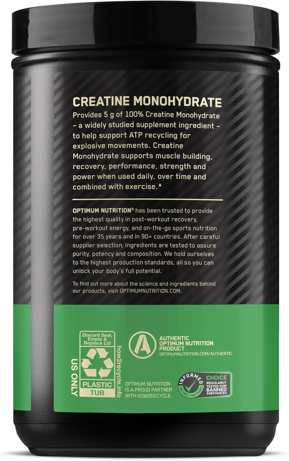 Optimum Nutrition Micronized Creatine Monohydrate Powder - Unflavored, 120 Servings, 600 Grams
