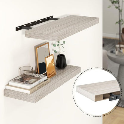 Heimlove 24-Inch Floating Shelves - Rustic Wood Wall-Mounted Bathroom & Home Decor | Set of 2, Grey