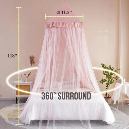 Kertnic Large Dome Bed Canopy for Kids Room Double Layer Mosquito Net, Hanging Play Tent Children Reading Nook Canopies, Princess Castle Dreamy Bedding for Girls Room House Décor (Beige Pink)