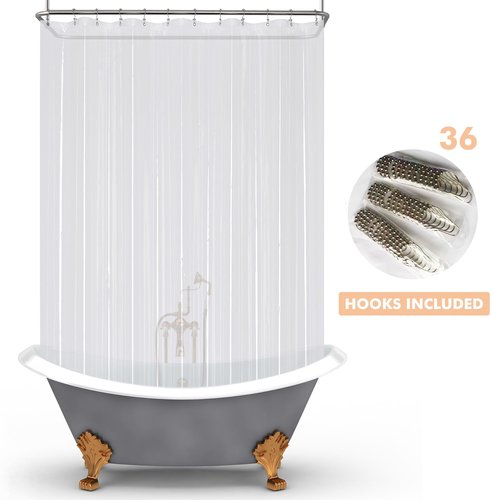 Mrs Awesome Clawfoot Tub Shower Curtain or Liner with 12 Magnets - Free 36 Hooks Included, Waterproof PEVA, 180" x 60", Clear