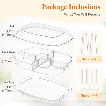 Lifewit Chilled Serving Tray for Parties, 15" Divided Shrimp Cocktail Serving Dish with Lid, Plastic Taco Platter, Ice Serving Bowl for Veggie, Fruit, Salad, Mimosa Bar Supplies in Party/Buffet