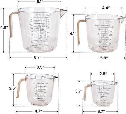Skiennix 4-Cup Measuring Cups Set - BPA-Free Plastic with Nozzle Handle | 150/300/600/1000ML Sizes (Black)