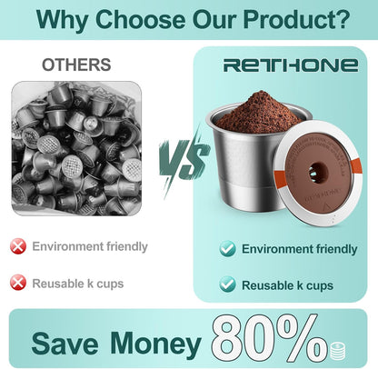 RETHONE K Cup Reusable Coffee Pods - Stainless Steel Compatible with Keurig 1.0 & 2.0 | 1 Pack
