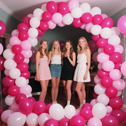 Skiennix Pink & White Balloons - 100pcs 12 Inch Hot Pink & Pastel Pink for Celebrations | Mother's Day, Birthdays, Weddings