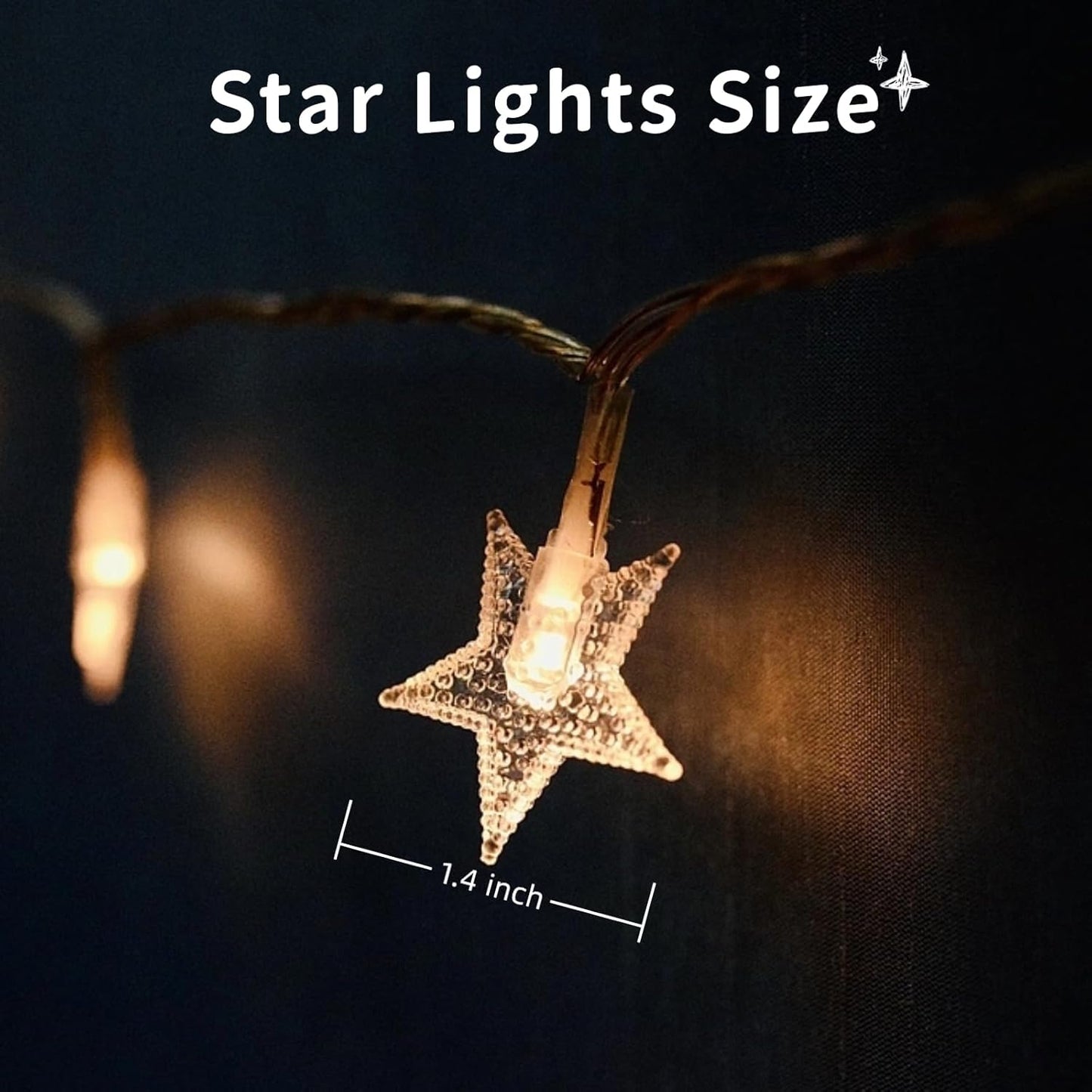Star String Lights - 50 LED Twinkle Lights | 17 ft Battery Operated Fairy Lights for Kids' Bedroom & Wedding Decor, Warm White