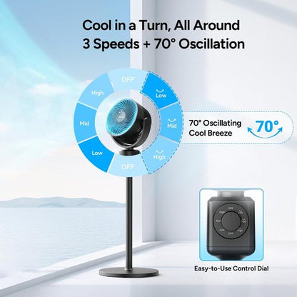 DR.PREPARE Pedestal Fan - Adjustable 16-34" Height, 70° Auto-Oscillation, 3 Speeds for Home & Office