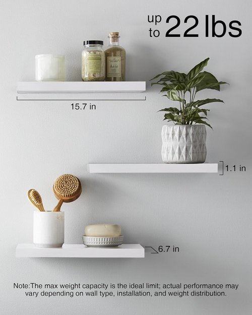 BAYKA Floating Wall Shelves - Rustic Wood Storage Solution for Home Decor | Set of 3, 15.7in, White