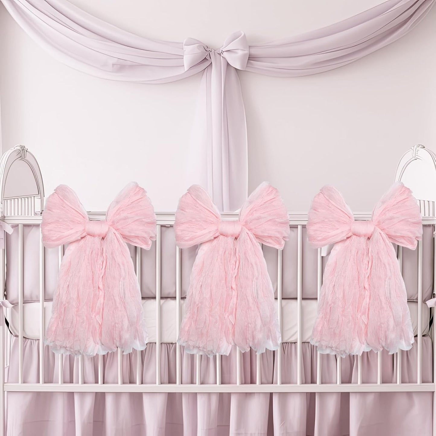XunYee Large Pink Bows - 10 x 18 Inches Giant Crib Decor for Nursery, Parties & Showers