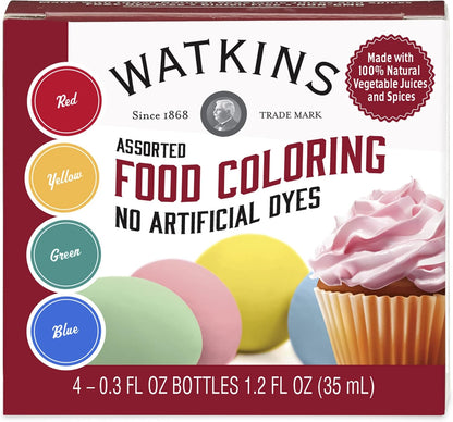 Watkins Food Coloring Set - Assorted Red, Yellow, Green, Blue | 4 x 0.3 oz Bottles (Pack of 2)