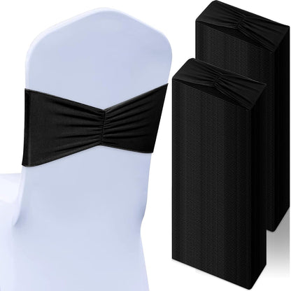 Moukeren Spandex Chair Sashes - 150 Pcs Elastic Ribbon Seat Ties for Weddings & Events | Black