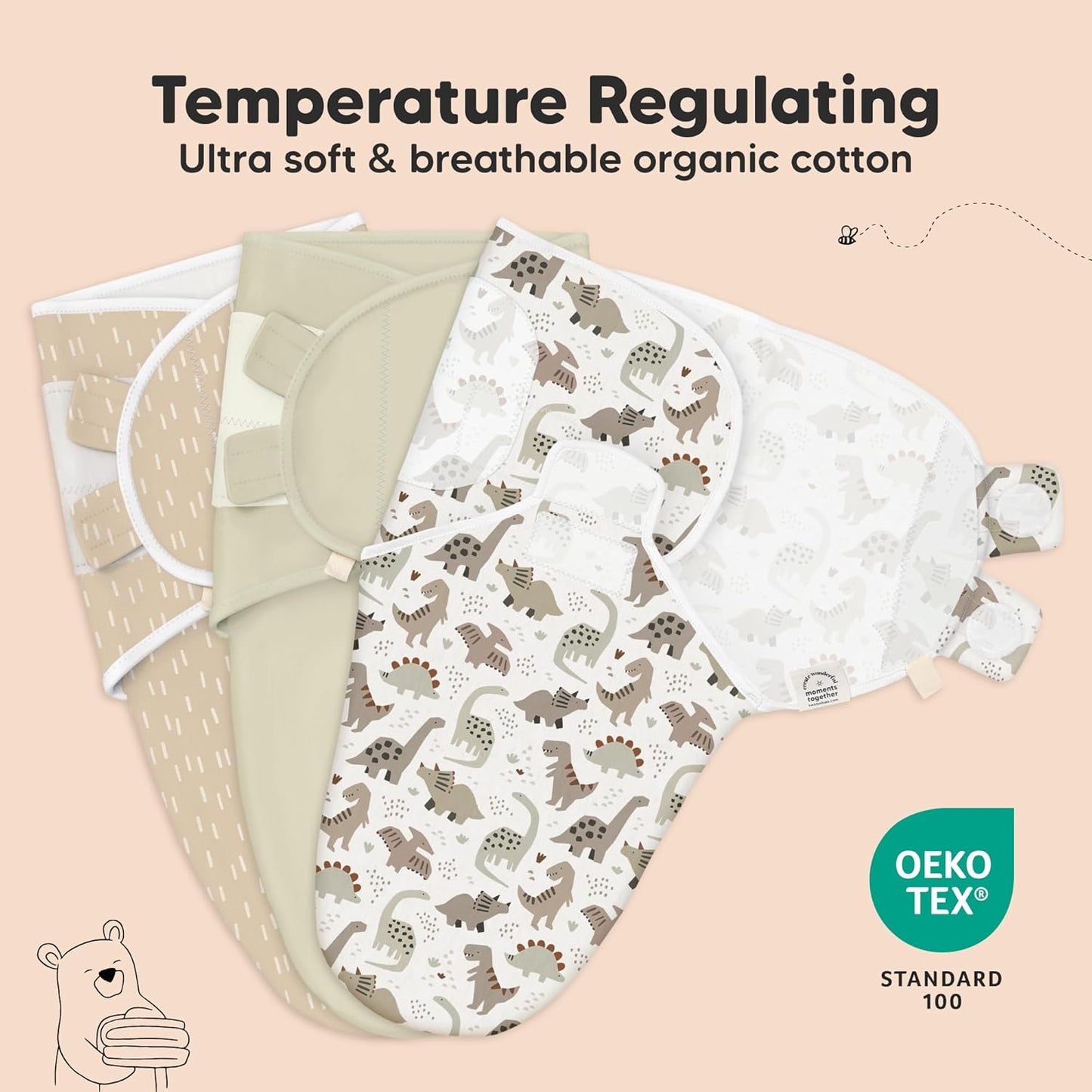 Organic Baby Swaddle Sleep Sacks by [Brand Name] - Soft & Snug for Newborns 3-6 Months | Dino Ridge, Size L