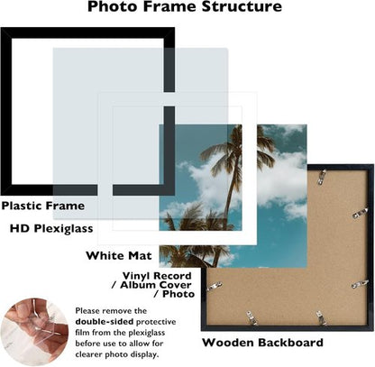 JCJMY Vinyl Record Frame - 12.5x12.5 with 10x10 Mat for Album Covers | Black Wall Display