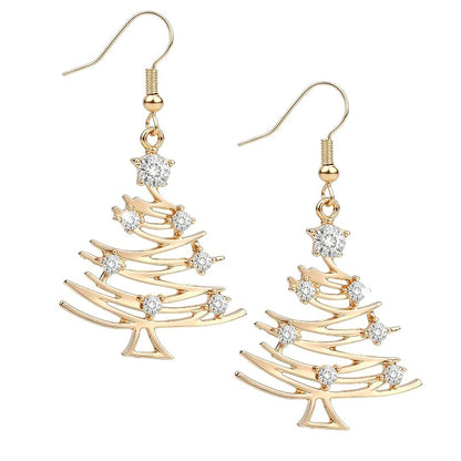 Christmas Tree Dangle Earrings for Women - Rhinestone Holiday Jewelry
