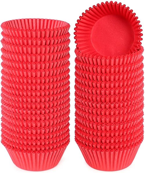 Caperci Red Cupcake Muffin Liners - 500-Count, No Smell, Food Grade & Grease-Proof Baking Cups