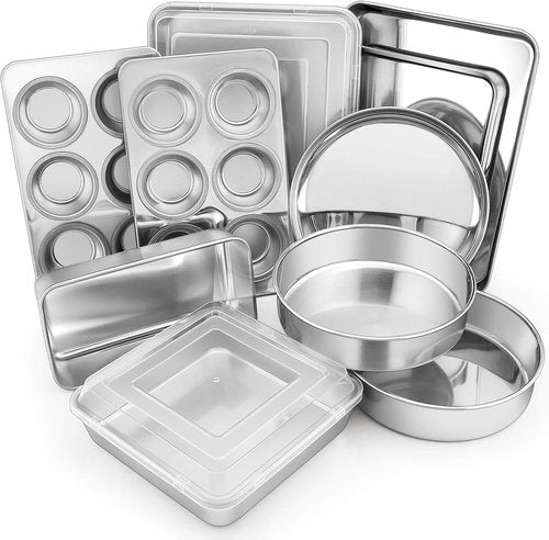E-far 12-Piece Stainless Steel Bakeware Set - Non-Toxic, Dishwasher Safe Pans for Baking & Cooking