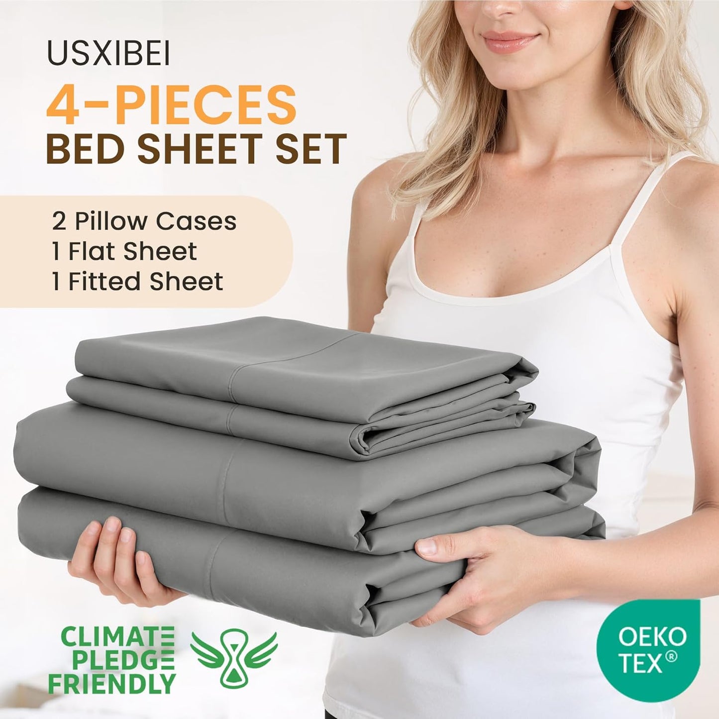 Regine Switzerland Queen Size 4-Piece Sheet Set - Comfy, Breathable & Cooling Bed Sheets - Dark Grey
