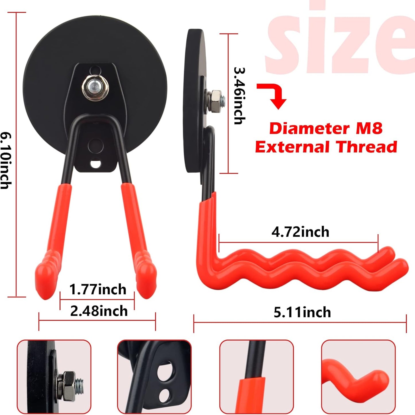 ULIBERMAGNET Heavy Duty Magnetic Hooks - Strong Wave Hook for Workshop Organization | 2 Pack (3.46 Inch, Orange)