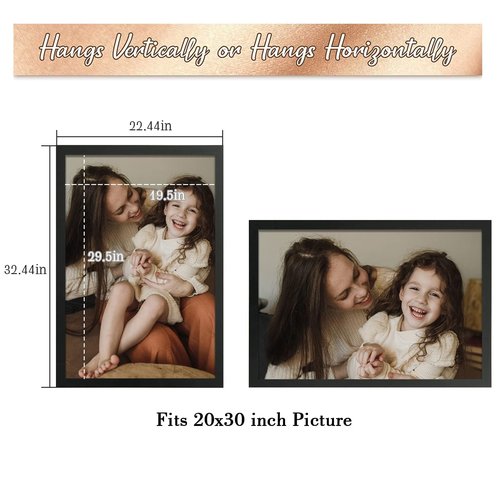 Frametory, 20x30 Poster Frame Black Distressed Grain Style Frames for 30x20 Picture or Photo - Wide Moulding Design with Acrylic Glass - Wall Display Hanging (2 Pack)