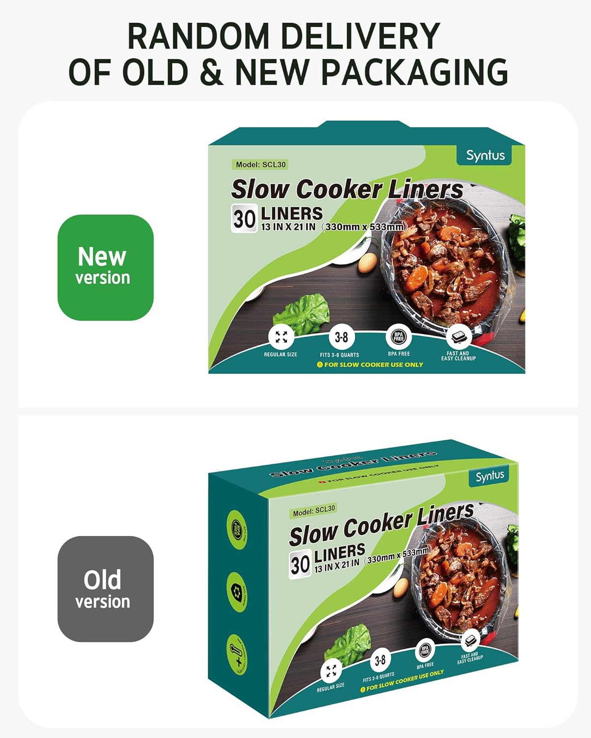 Syntus Slow Cooker Liners - 30 Count Disposable Cooking Bags for 3QT to 8QT Slow Cookers | 13"x21" Size