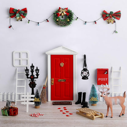 Shappy Christmas Elf Fairy Doors - 39 Pcs Enchanted Wooden Miniature Decor for Girls | Red Outdoor Xmas Accessories