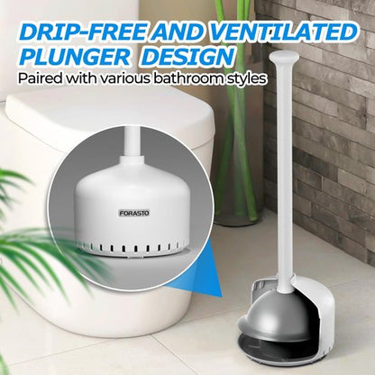 FORASTO Toilet Plunger with Holder,Plungers for Bathroom with Holder,Heavy Duty Plunger with Cover,Bathroom Decor，Bathroom Accessories，Toilet Bowl Cleaners,Pearl White