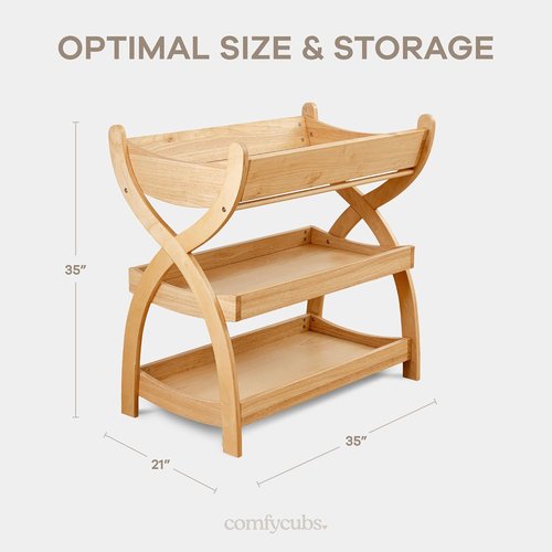 Comfy Cubs Baby Changing Table - Sturdy Wood Design with Two Open Shelves for Infant Storage - Natural Finish