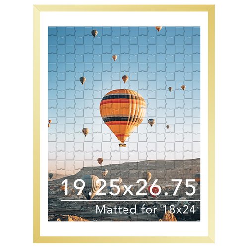 JCJMY 19.25x26.75 Puzzles Frame Gold, Display 18x24 with Mat or 19.25 x 26.75 without, Wall Hanging 19.25 by 26.75 Picture Frame for Poster Photo Canvas Picture Puzzles, Gold