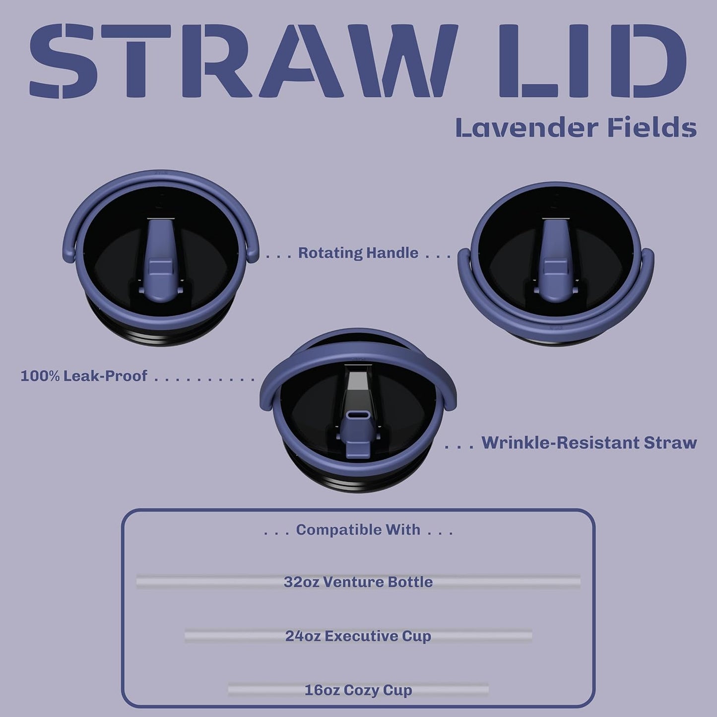 Zylo 32oz Stainless Steel Water Bottle - Insulated Tumbler with Leak-Proof Lid & Straw | BPA-Free, 12hr Hot/24hr Cold - Lavender Fields
