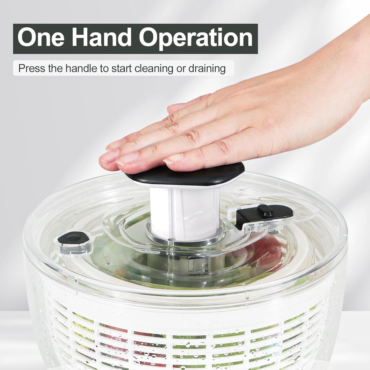 Smile Mom Salad Spinner - High-Efficiency Lettuce Washer with One-Handed Handle | 3.8 Qt White