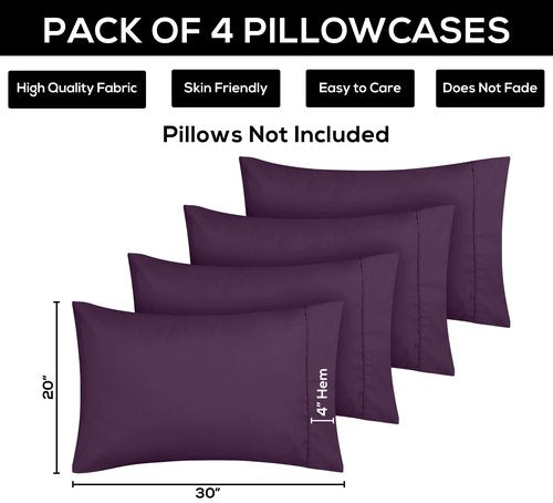 Utopia Bedding Queen Pillow Cases - 4 Pack - Envelope Closure - Soft Brushed Microfiber Fabric - Shrinkage and Fade Resistant Pillow Covers Queen Size 20 X 30 Inches (Queen, Purple)