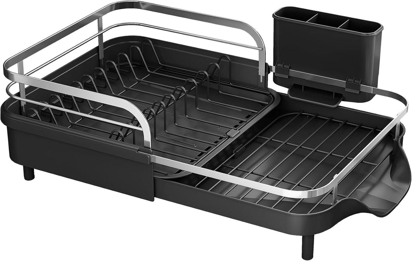 SAYZH Dish Drying Rack - Expandable Rust-Resistant Kitchen Organizer with Utensil Holder | Black