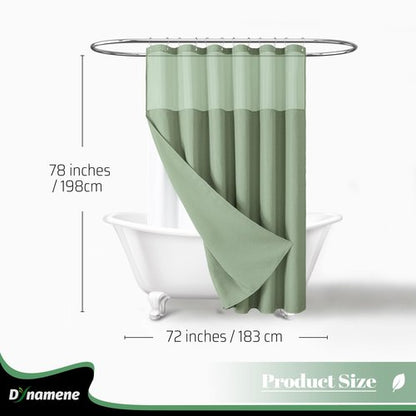 Dynamene 78 Inch Long Shower Curtain, Tall Waffle Fabric Shower Curtains for Bathroom, Hotel Waterproof Cloth Shower Curtain Liner Set with Hooks, Snap in Liner, Mesh Top Window, Sage Green, 72x78