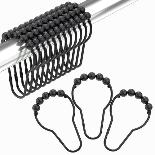 Amazer Black Shower Curtain Hooks, Decorative Shower Curtain Hooks, Shower Hooks for Shower Curtain Rust Proof Stainless Steel Shower Curtain Hooks Set of 12