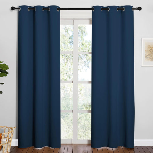NICETOWN 84-Inch Blackout Curtains - Thermal Insulated Grommet Drapes for Office & Theater | Moroccan Blue, 1 Pair