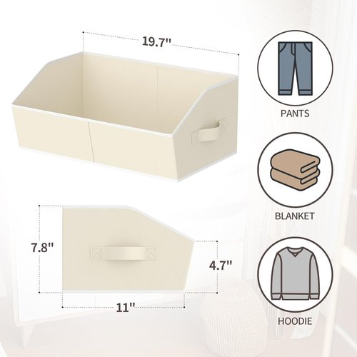 Homsorout Storage Bins - Large Trapezoid Closet Organizer Baskets with Handles | 4-Pack, Beige