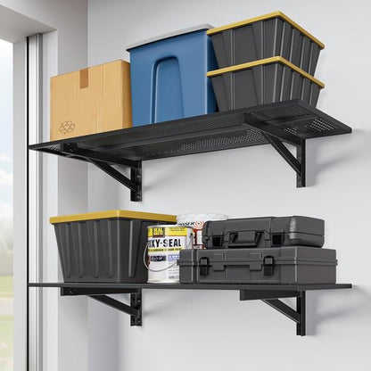 Jusgym Heavy Duty Garage Wall Shelving - 700lbs Capacity | 1.5x4ft Wall Mounted Storage Rack, Black