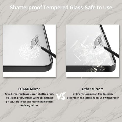 LOAAO Black Metal Framed Bathroom Mirror - 40x32 Inch Rounded Rectangle Design, Anti-Rust Tempered Glass