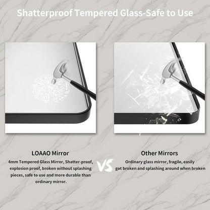 LOAAO Black Metal Framed Bathroom Mirror - 48x36 Inch Large Rounded Rectangle | Anti-Rust Tempered Glass, Versatile Hanging Options