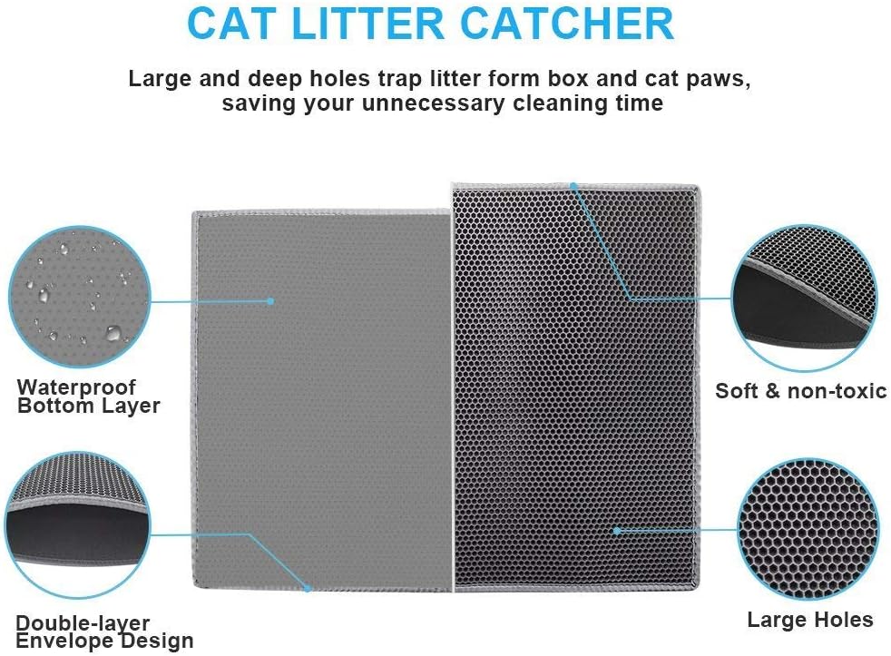 Pieviev Cat Litter Mat - Double Layer Waterproof Urine-Proof Design | Gray, 24x15 Inch