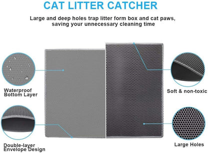 Pieviev Cat Litter Mat - Double Layer Waterproof Urine-Proof Design | Gray, 24x15 Inch