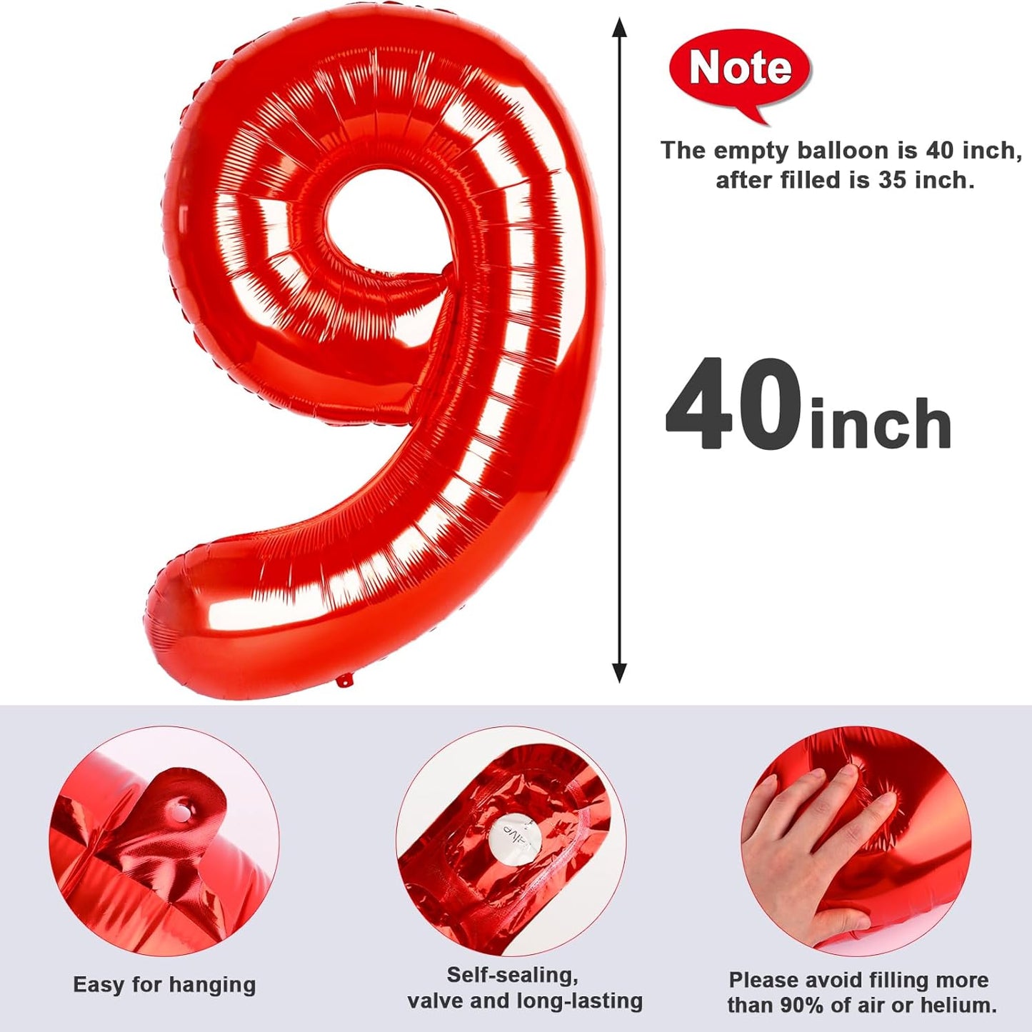 Regine Switzerland 40-Inch Red Number 9 Balloon - Perfect for Birthday Parties, Weddings & Graduations