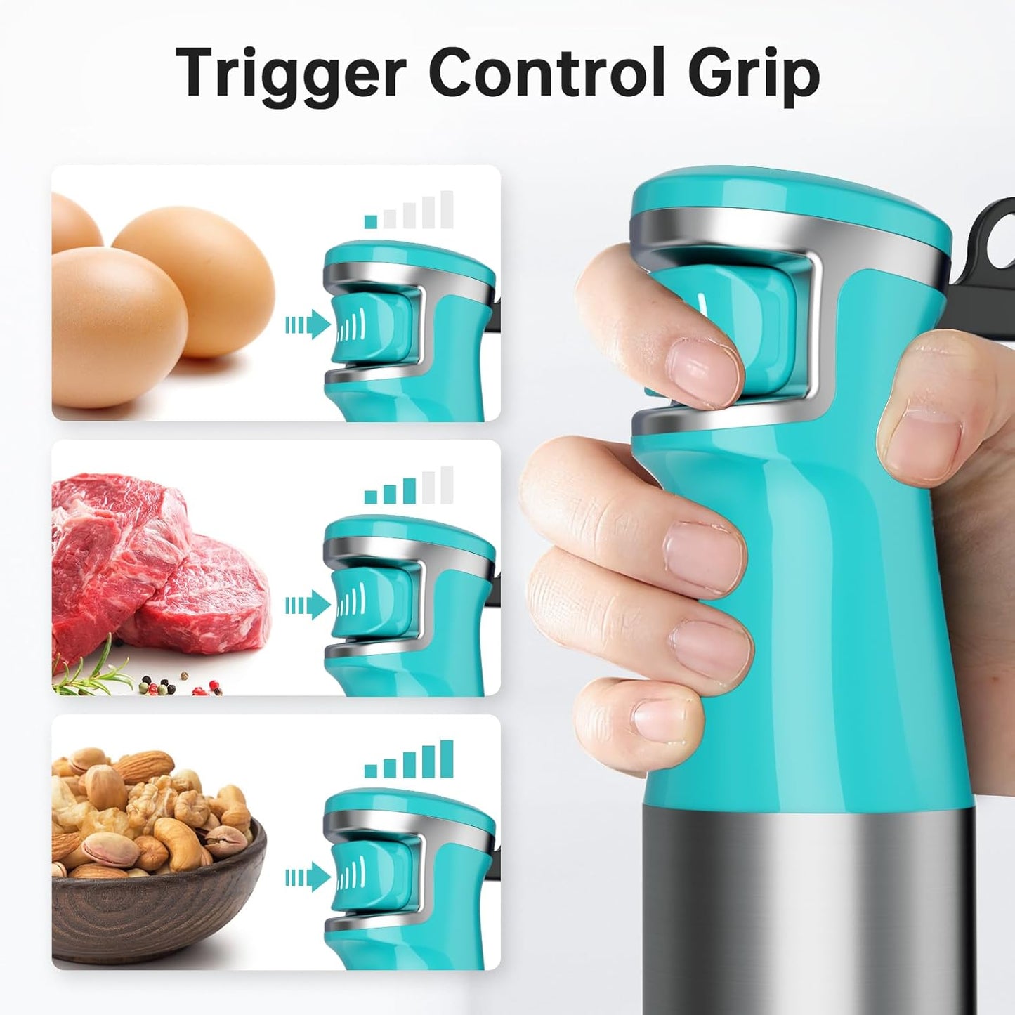 Skiennix Immersion Blender - 1100W Handheld Stick Mixer with Variable Speed, Chopper, Whisk & Frother - Cyan Blue
