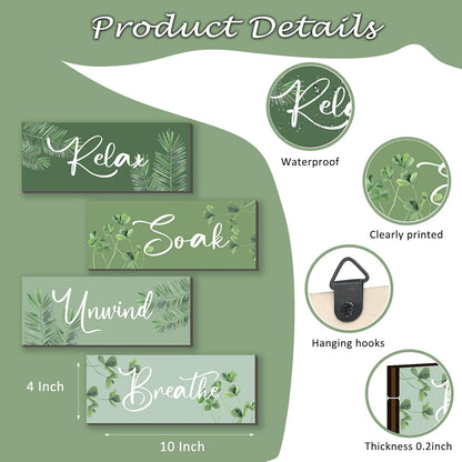 ONIZHITY Sage Green Bathroom Wall Decor - Relax, Soak, Unwind Wooden Signs | Rustic 10x4 Inch Decor for Home