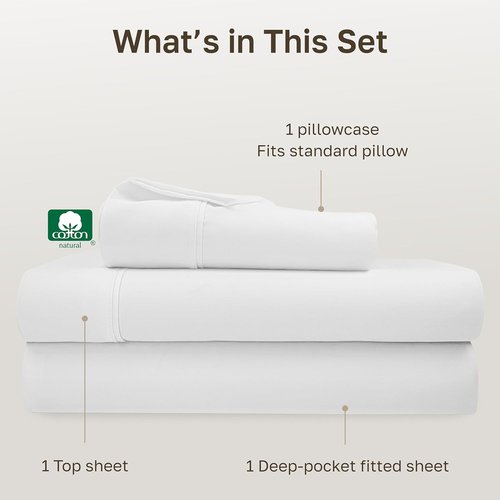 California Design Den Twin XL Bed Sheet Set - 100% Soft Cotton, 400 Thread Count, Silky Sateen - Antique White