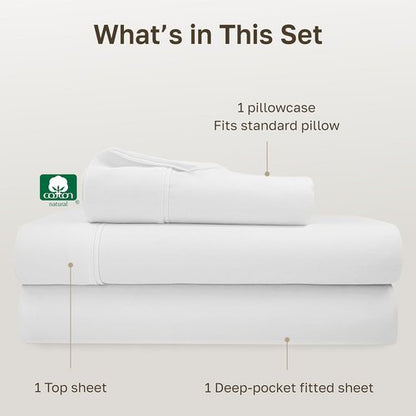 California Design Den Twin XL Bed Sheet Set - 100% Soft Cotton, 400 Thread Count, Silky Sateen - Antique White