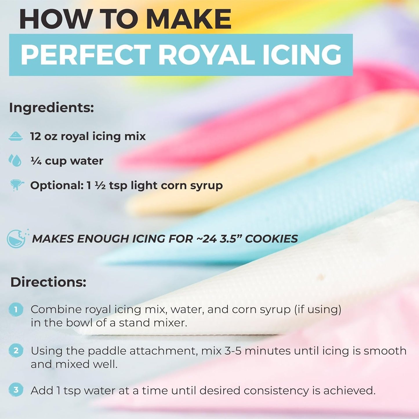 Royal Icing Mix - Premium 12oz Mix for Sugar Cookies | Easy to Use, Naturally Flavored, Gluten-Free